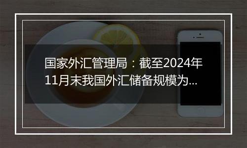 国家外汇管理局：截至2024年11月末我国外汇储备规模为32659亿美元