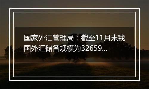 国家外汇管理局：截至11月末我国外汇储备规模为32659亿美元