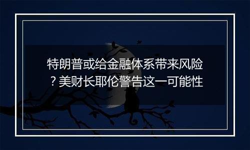 特朗普或给金融体系带来风险？美财长耶伦警告这一可能性