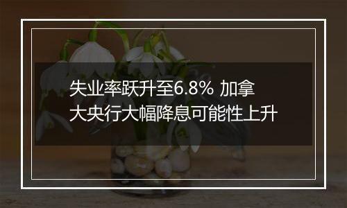 失业率跃升至6.8% 加拿大央行大幅降息可能性上升