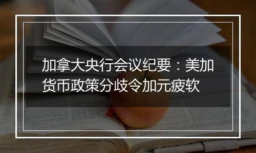 加拿大央行会议纪要：美加货币政策分歧令加元疲软