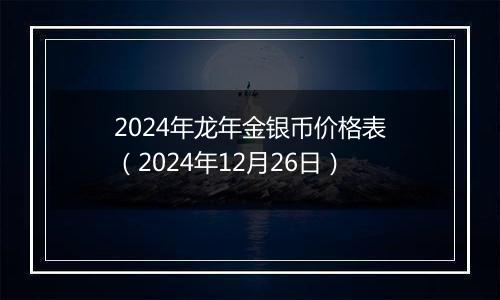 2024年龙年金银币价格表（2024年12月26日）