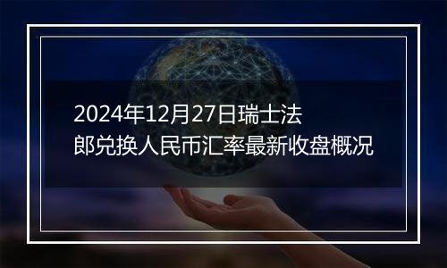 2024年12月27日瑞士法郎兑换人民币汇率最新收盘概况