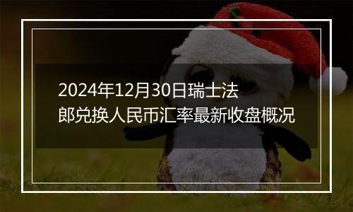 2024年12月30日瑞士法郎兑换人民币汇率最新收盘概况