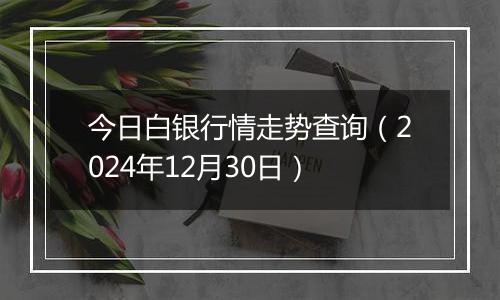 今日白银行情走势查询（2024年12月30日）