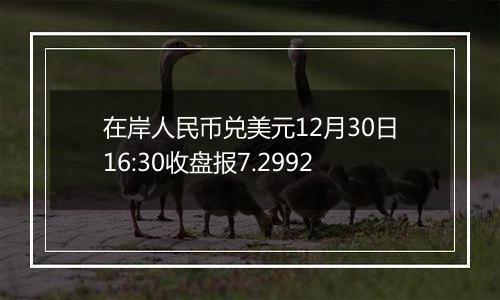 在岸人民币兑美元12月30日16:30收盘报7.2992