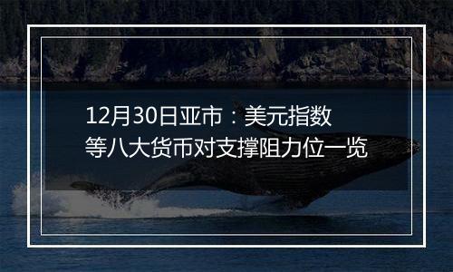 12月30日亚市：美元指数等八大货币对支撑阻力位一览