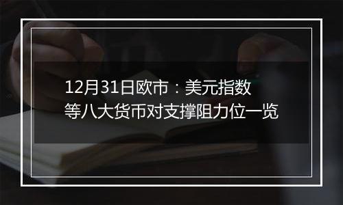 12月31日欧市：美元指数等八大货币对支撑阻力位一览