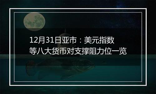 12月31日亚市：美元指数等八大货币对支撑阻力位一览