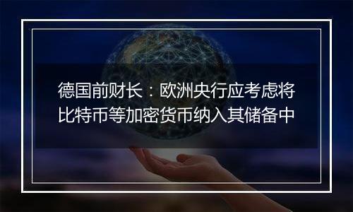 德国前财长：欧洲央行应考虑将比特币等加密货币纳入其储备中